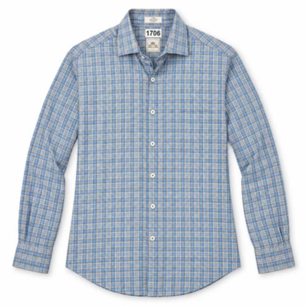 Peter Millar Shirt Mens Large Blue Yellow Plaid Cotton Long Sleeve Button Up